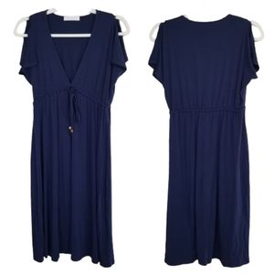 Seafolly Australia Split Flutter Sleeve Navy Blue Swim Cover Up Kaftan Dress